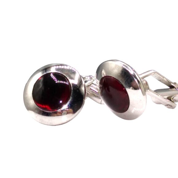 Vintage Swank Red Lucite Silver Tone Cuff Links, Mod Mid Century Cufflinks, Gift - Picture 3 of 4